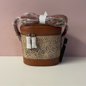 Street Level Faux Hair Brown Faux Leather & Tan Cheetah Print Bucket Bag NWT